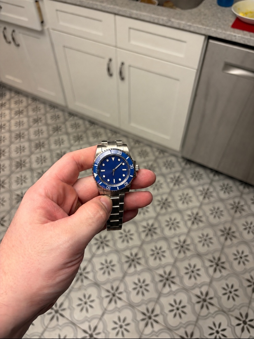 Stainless Steel Men's Watch with Blue Dial